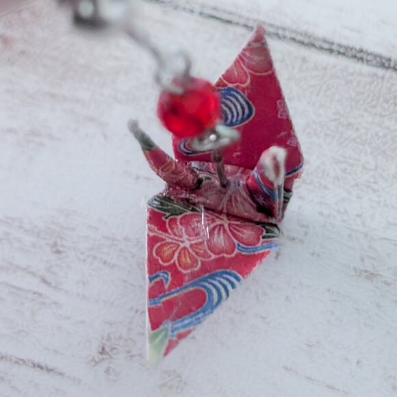 Vintage Clip On Earrings Origami Crane Dangle Earrings - Picture 10 of 15